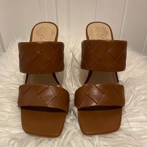 Vince Camuto square toe brown heel sandals size 6